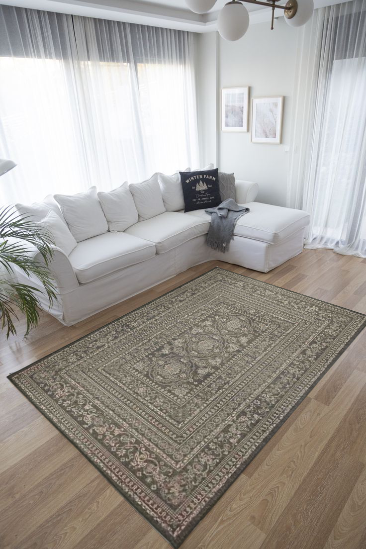Brown Geometric Polyester Rug