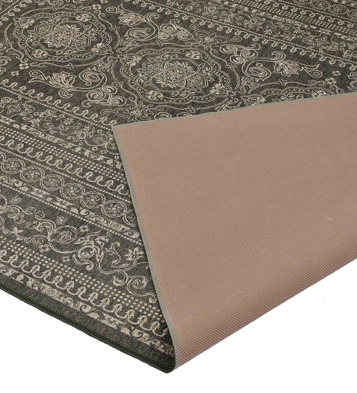 Brown Geometric Polyester Rug