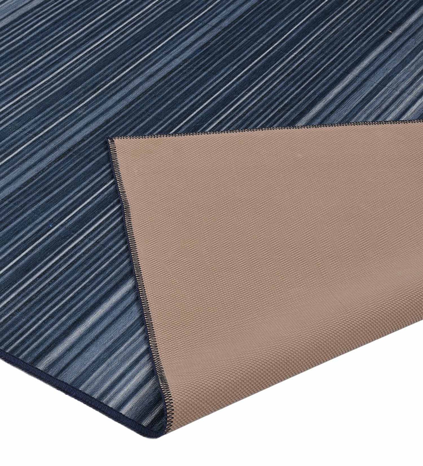Blue Stripe Polyester Rug