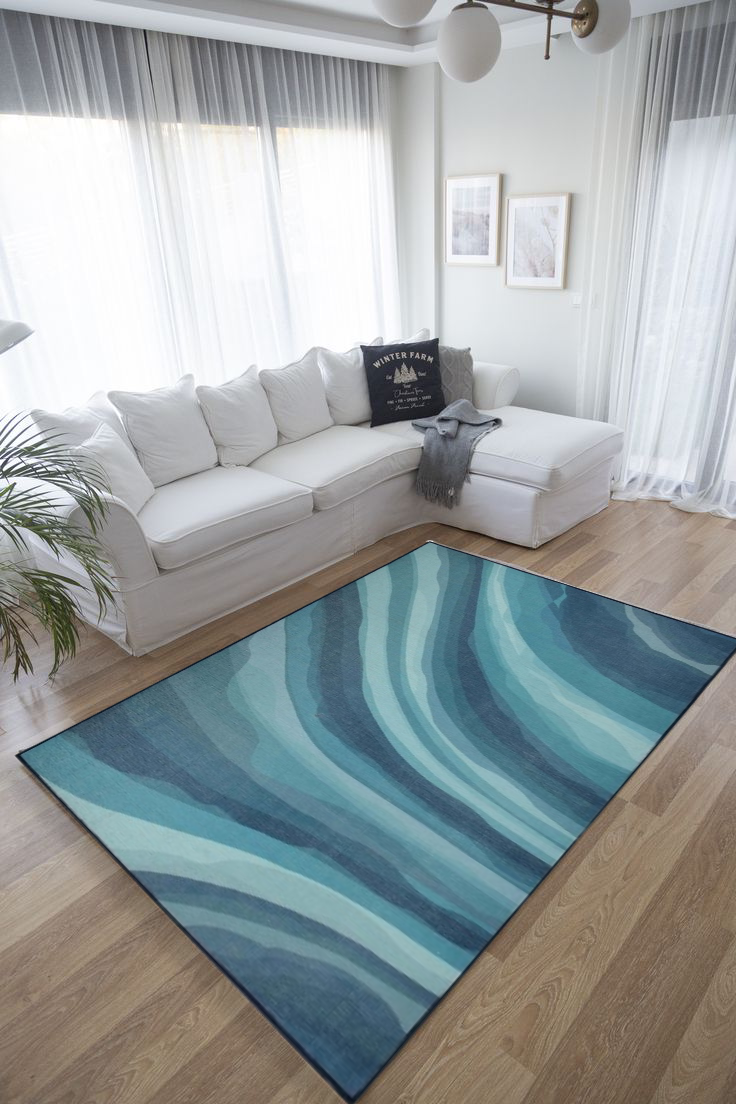Blue Wave Ocean Polyester Rug