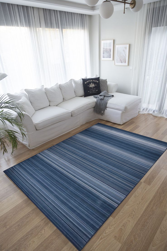 Blue Stripe Polyester Rug
