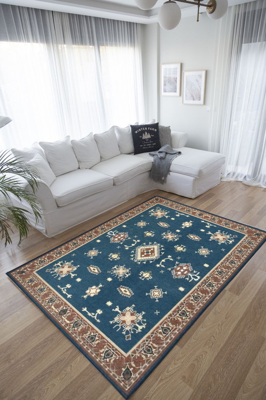 Navy Blue Star Polyester Rug