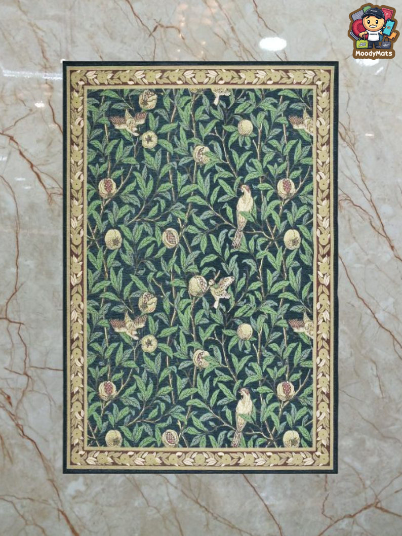 Green Bloom And Birds Polyester Rug